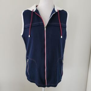 Cafe au‎ Lait Nautical Sweater Vest Women SIZE 8 Zip Up Sailor Collar Boating